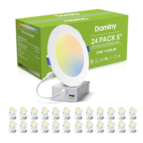 DAMINY 24 Pack 6 Inch LED Recessed Lighting with Junction Box,5CCT,Ultra-Thin Recessed Light,10W 1100lm, Dimmable Canless Wafer Ceiling Light, High Brightness - ETL - Image 1
