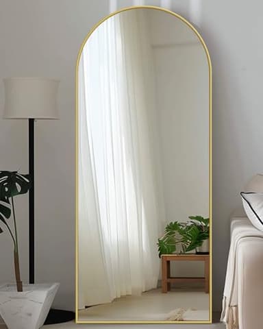 Antok Full Length Mirror, 58"x18" Floor Mirror with Stand, Hanging Mounted Mirrors for Bedroom, Living Room, Cloakroom, Dining Room, Gold, Arched - Image 3