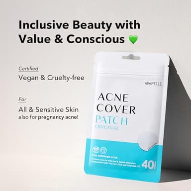 AVARELLE Acne Cover Patches, Eligible Hydrocolloid Pimple Patches for Face with Tea Tree Oil, Korean Skincare Zit Patches for Face | HSA Store Eligible Items | Vegan, Cruelty-free - Image 6