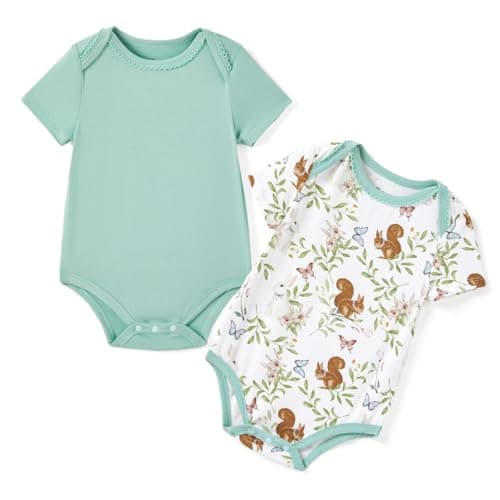 PATPAT Baby Bodysuits Supersoft Bamboo Viscose - Short Sleeve Boys and Girls - Newborn Infant Unisex Clothes - 2 Pack Green Forest 0-3 Months - Image 1