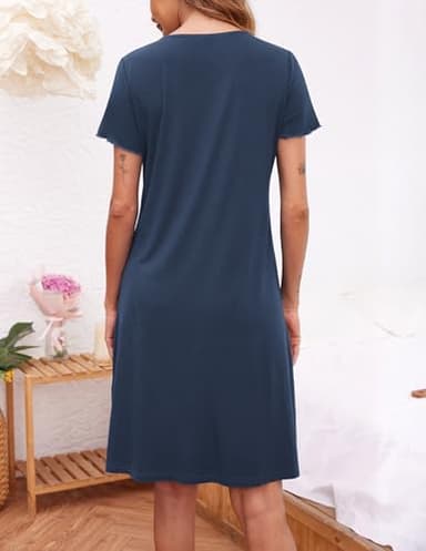 Ekouaer 3 Pack Nightgown for Women Button Down Sleepshirt Short Sleeve Nightshirt V Neck Pajamas Dress Soft Nightdress - Image 5