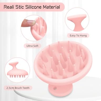 SHINLEA Silicone Scalp Massager Shampoo Brush, Head Scrubber with Soft Bristles for Hair Growth, Scalp Exfoliator for Dandruff Removal, Wet Dry Hair Brush for Scalp Care, Pink - Image 2