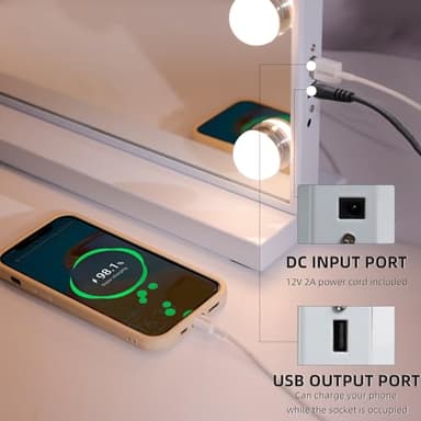 Hansong Vanity Mirror with Lights, 22''x18'' Hollywood Mirror, Makeup Mirror with 15 Dimmable Bulbs, 10X Magnification and USB Charging Port, White - Image 4