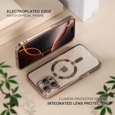 Misea Magnetic for iPhone 16 Pro Max Case Compatible with MagSafe [Never Yellowing] [Military Grade Drop Protection] Full Camera Lens Protector Plating Soft Clear Phone Case for Women 6.9", Desert - Image 6