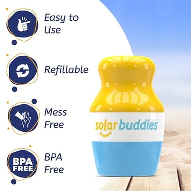 Solar Buddies Sunscreen Applicator - Blue & Pink Duo - BPA-Free Refillable Roll on Sponge Sunscreen, Suncream & Lotion Applicator For Kids, Adults & Families - Holds 3.4fl oz, Perfect Size for Travel - Image 3