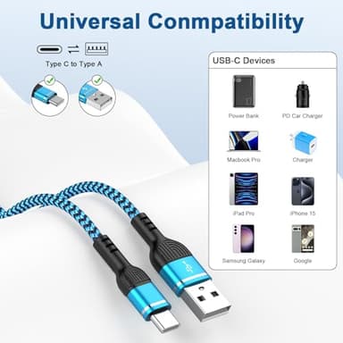 Fast Charger Cord USB C Charging Cable 6FT 3Pack 3.1A Braided Type C Android Charger Cable for Samsung Galaxy A16 A15 5G,A55,A54 5G,A25,A35,A14,S25,S24 Ultra,S23,S22,S21,S20,iPhone 16e 16 15 Pro - Image 7