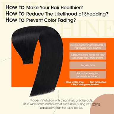 Full Shine Tape in Extensions Color 1 Jet Black Injection Human Hair Extensions Straight Machine Remy Insert Tape in Hair for Women 24Inch Seamless Skin Weft 50Gram 20Pcs Natural Invisible - Image 3