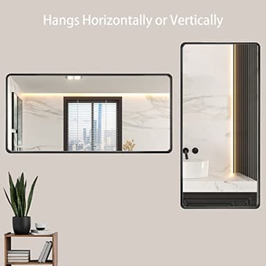LOAAO 60X28 Inch Black Metal Framed Bathroom Mirror for Wall, Matte Black Bathroom Vanity Mirror Farmhouse, Large Rounded Rectangle Mirror, Anti-Rust, Tempered Glass, Hangs Horizontally or Vertically - Image 3