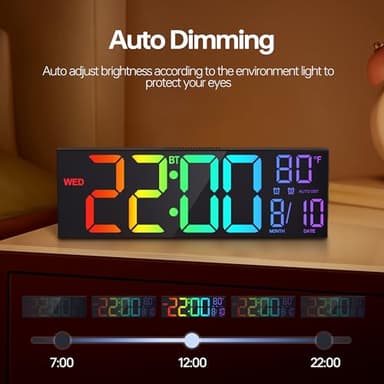JALL 16.2" Large Digital Wall Clock with Seconds, Bluetooth Sync, Alarm Big LED, RGB Color, DST Temperature for Classroom Bedroom Garage Gym, Mount, Xmas, Birthday Gift for Aged Elderly Mother Father - Image 9