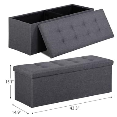 SUPER DEAL Folding Storage Ottoman Bench Foot Rest Storage Chest,15 x 43 x 15 Inches End of Bed Bench with Divider for Living Room Bedroom Entryway, 660 lbs Load Capacity, Linen Fabric, Dark Grey - Image 3