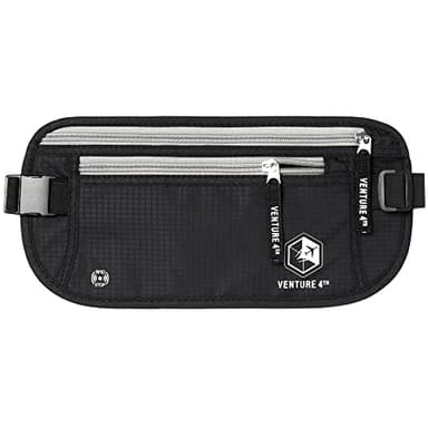 VENTURE 4TH Travel Money Belt - Slim Passport Holder RFID Blocking Travel Pouch to Protect Cash, Credit Cards and Travel Documents (Black) - Image 1