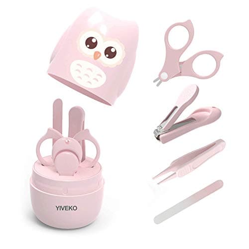 YIVEKO Baby Nail Kit, 4-in-1 Baby Nail Care Set with Cute Case, Baby Nail Clippers, Scissors, Nail File & Tweezers, Baby Manicure Kit and Pedicure kit for Newborn, Infant, Toddler, Kids-Owl Pink - Image 1