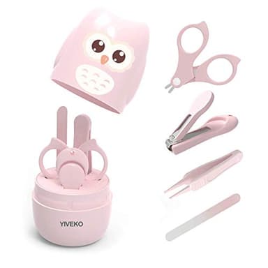 YIVEKO Baby Nail Kit, 4-in-1 Baby Nail Care Set with Cute Case, Baby Nail Clippers, Scissors, Nail File & Tweezers, Baby Manicure Kit and Pedicure kit for Newborn, Infant, Toddler, Kids-Owl Pink - Image 1