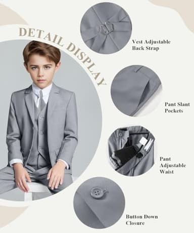 Visaccy Suits for Boys,Slim Fit Boys Suit Outfit for Toddler Kids Bathing Gray Size 10 - Image 2