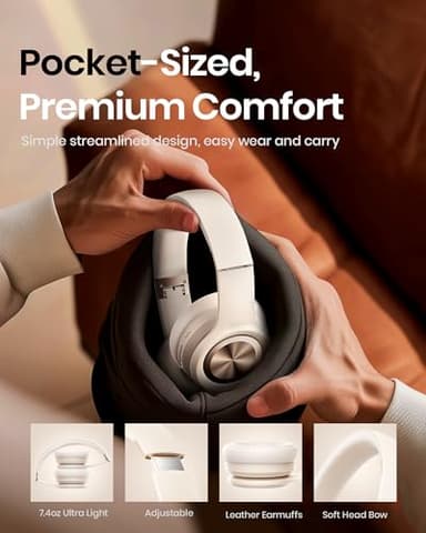Picun Solo6 Wireless Bluetooth Headphones, 5EQ Music Mode, On-Ear Headphone with Built-in Microphone, Foldable Headset with 140H Battery Life, App Control for Girls, Home, School, Travel (Khaki) - Image 4