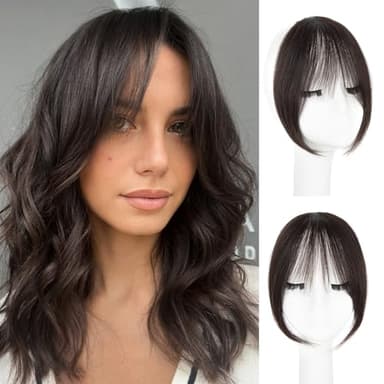 EINAEY Bangs Hair Clip - Brown Black Clip in Bangs Real Human Hair, Fake Bangs Clip on Bangs for Women Fringe with Temples French Bangs Hair Extensions for Daily Wear - Image 1