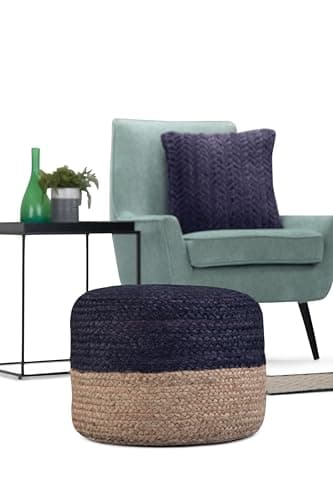 SIMPLIHOME Lydia Boho Round Pouf in Navy, Natural Braided Jute for the Living Room, Bedroom and Kids Room - Image 4