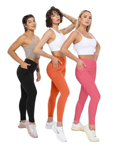 CHRLEISURE Leggings with Pockets for Women, High Waisted Tummy Control Workout Yoga Pants(5 Packs, Black,Gray,Orange,Coral Pink,Blue, 3XL) - Image 5