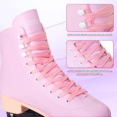 Nattork Roller Skates for Women Outdoor Indoor Four-Wheel Fun Fashionable Roller Skates for Men Girls Boys Pink - Image 4