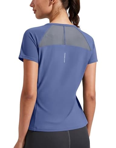 Pioneer Camp Women's Workout Tops Short Sleeve Athletic Shirts Moisture Wicking Quick Dry Mesh Back Yoga Tees for Running Gym Grayish Blue - Image 1