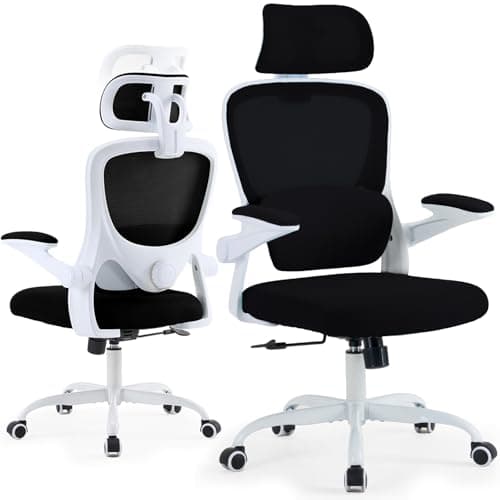 Estevo Ergonomic Office Chair with Tilt-Lock, Home Office Desk Chair with Auto Lumbar Support, High Back Mesh Desk Chair with Adjustable Headrest, Swivel Task Chair or Study Bedroom,Black and White - Image 1