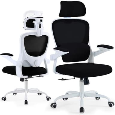 Estevo Ergonomic Office Chair with Tilt-Lock, Home Office Desk Chair with Auto Lumbar Support, High Back Mesh Desk Chair with Adjustable Headrest, Swivel Task Chair or Study Bedroom,Black and White - Image 1