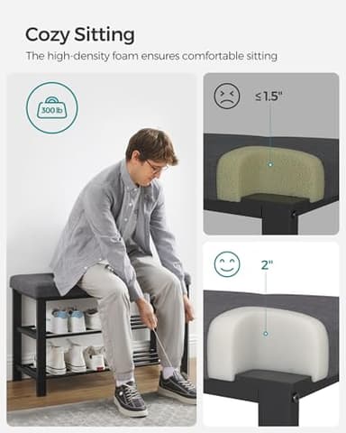 SONGMICS Shoe Bench, Storage Bench, Entryway Bench with Cushion, Shoe Shelf with Seat, Space-Saving, Modern Style, for Living Room, Bedroom, Hallway, Dark Gray and Ink Black ULBS57GYZ - Image 5