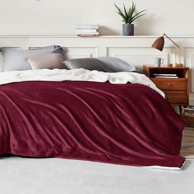 Bedsure GentleSoft Sherpa Fleece Blankets Queen Size for Bed - Thick and Warm, Soft Fuzzy Plush Queen Christmas Blanket for Winter, Burgundy, 90x90 Inches - Image 2