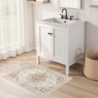 Vintage Living Room Area Rug 2x3 - Large Soft Washable Oriental Traditional Distressed Farmhouse Rugs for Bedroom - Indoor Floor Accent Carpet for Home Office House Decor - Golden Taupe - Image 3