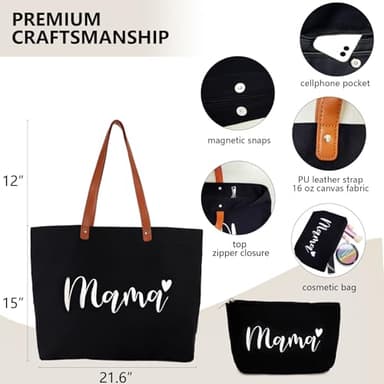 Lamyba New Mom Gifts for Women, Mama Bag Tote with Makeup Bag, Cool Gifts for Mom to be/Expecting Mom/Pregnant Women - Image 2