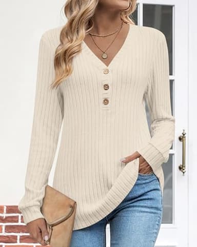 HOTGIFT Womens Sweaters Long Sleeve Casual Tunic Tops Fall Winter Shirts Loungewear Fashion Clothes 2025 Beige X-Large - Image 2