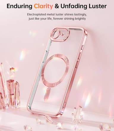 Meifigno Designed for iPhone 16E Case 6.1", [Compatible with MagSafe] [Glitter Card & Wrist Strap] [2X Screen Protectors] Surround Raised Lens Protection Designed for iPhone SE 4 Case, Rose Gold - Image 3