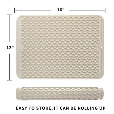 MicoYang Silicone Dish Drying Mat for Multiple Usage,Easy clean,Eco-friendly,Heat-resistant Silicone Mat for Kitchen Counter or Sink,Refrigerator or drawer liner Tapioca L 16 inches x 12 inches - Image 2