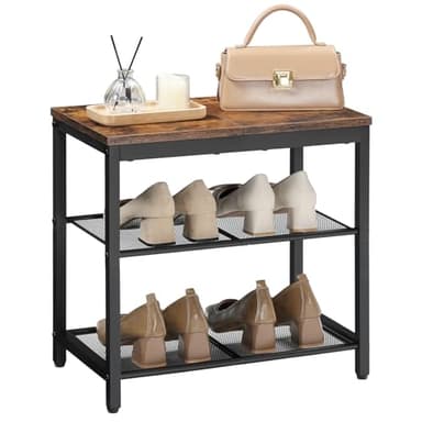 HOOBRO Shoe Bench, 3-Tier Shoe Rack, Industrial Shoe Organizer Storage Bench, 19.7 inches Entry Bench with Mesh Shelves, for Entryway, Living Room, Hallway, Easy Assembly, Rustic Brown BF50HX01 - Image 9