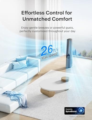 PELONIS 40" Bladeless Tower Fan with Powerful Airflow, Ultra-Quiet DC Motor (22 dB), 6 Speeds, 4 Modes, Remote Control, 7-Hour Timer, 90° Oscillation, Safe Design for Bedroom, Home, Office - Image 4