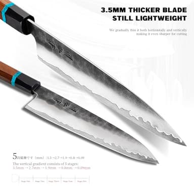 KAWAHIRO Japanese Chef Knife, 210mm Black Forged VG10 Kitchen Knife, Handcrafted Professional Chefs Knife with Ergonomic Handle, Perfect Birthday Gifts for Men Women, Luxury Gift Wood Box - Image 8