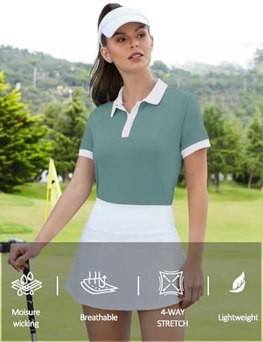 LOMON Polo Shirts for Women Short Sleeve Summer Collared Shirts Breathable Quick Dry Active Workout Top Tennis Golf Clothes Green XXL - Image 3