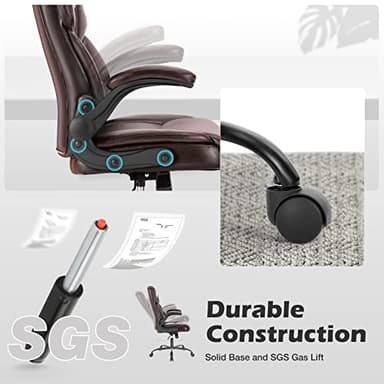 Executive Office Chair – Ergonomic Adjustable Computer Desk Chairs with High Back Flip-up Armrests, Swivel Task Chair with Lumbar Support, Bonded Leather - Image 7