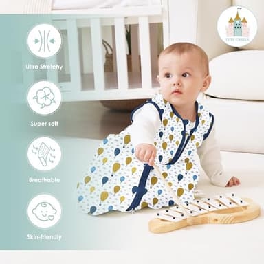 Cute Castle Baby Sleep Sack 12-18 Months - Lightweight 100% Cotton 2-Way Zipper TOG 0.5 Infant Wearable Blanket, Newborn Essentials Toddler Sleep Clothes, 3 Pack(Blue, Balloons, Animals - Image 3