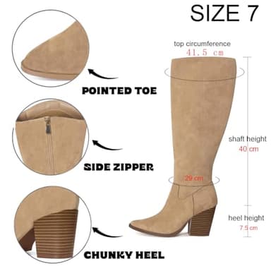 MeiLuSi Womens Knee High Fall Boots for Women 2025, Chunky Heel Slouchy Suede Tall Boots Side Zipper Size 9 Aprocot - Image 4
