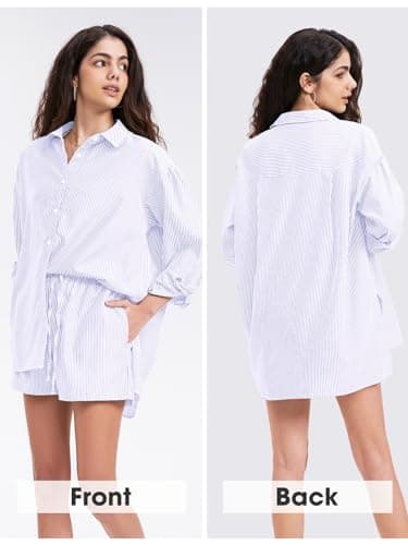 EXLURA Women's Summer 2 Piece Sets Long Sleeve Button Down Shirts Matching Short Sets Beach Vacation Cruise Outfits 2025 - Image 4