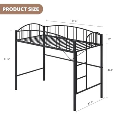 GarveeHome Loft Bed Twin Size, Heavy Duty Metal Loft Bed Frame with Arched Guardrail and Safety Ladder, Space-Saving, No Box Spring Needed, Matte Black - Image 2