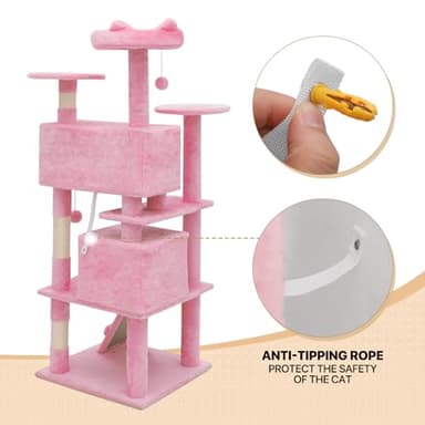 MoNiBloom 54 Inch Cat Tree Tower for Indoor Cats Large Adults, Pink Cat Tower with Scratching Post, Multi-Level Furniture Activity Center with Cat Condo Pet Play House, Soft Pink - Image 9