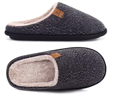 COFACE Mens Black Woolen Cozy Memory Foam scuff Slippers Slip On Warm House Shoes Indoor/Outdoor With Best Arch Support Size 9 - Image 1