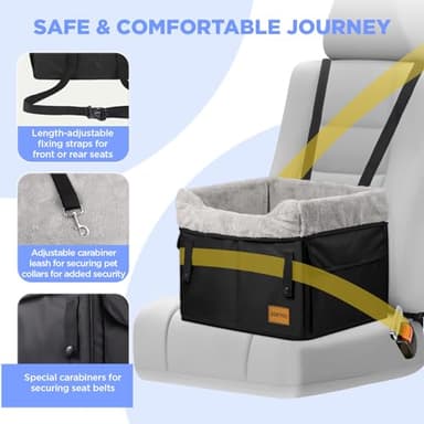 Dog Car Seat for Small Dogs Portable Dog Booster Car Seat for Front and Back Seats with Clip-On Safety Leash Adjustable Straps Puppy Car Seat Washable Perfect for Pets Up to 30lbs(Black) - Image 7