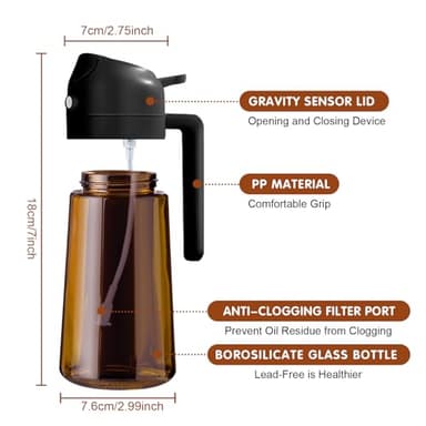 YARRAMATE 16oz/470ml Light Blocking Oil Sprayer for Cooking with Stickers, Food-Grade 2 in 1 Olive Oil Dispenser Bottle for Kitchen, Premium Dark Amber Glass Oil Bottle for Air Fryer, BBQ (Black) - Image 3