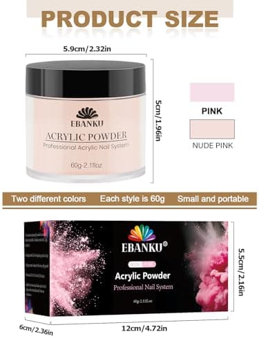 EBANKU Nude Pink Acrylic Powder, 2 * 60g/2.1oz Acrylic Powder Large Capacity Professional Acrylic Nail Powder for Nail Acrylic Extension, Nail Carving, Long-Lasting, No Nail Lamp Needed - Image 2