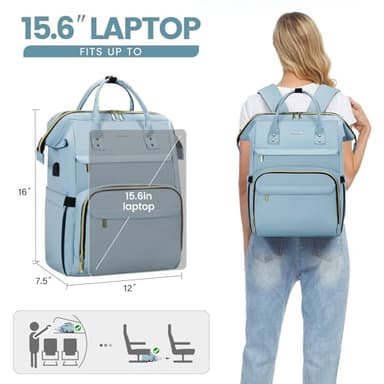 LOVEVOOK Laptop Backpack for Women,15.6 Inch Professional Womens Travel Backpack Purse Computer Laptop Bag Nurse Teacher Backpack,Waterproof College Work Bags Carry on Back Pack with USB Port,Sky Blue - Image 5