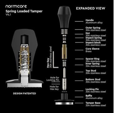 Normcore 53.3mm Coffee Tamper V4.1 with Click Sound Feedback, Fits Breville Sage 54mm Espresso Machines Portafilter, Spring Loaded Tamper with Flat Base, Genuine American Walnut Handle - Image 6