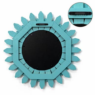 Honiway Beach Wall Decor Mirror 12 inch Wood Coastal Wall Decor Sunburst Boho Home Decor Room Decor for Bedroom Living Room Bathroom Cyan - Image 5